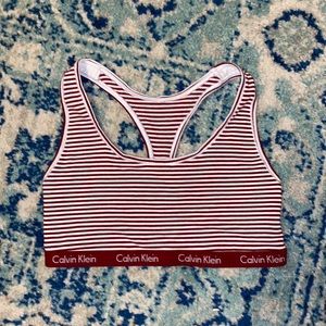 Calvin Klein Maroon and White Sports Bra